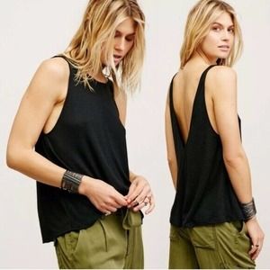 Free People Ribbed Deep V Back Tank Top Deep Olive Green Women's Size S